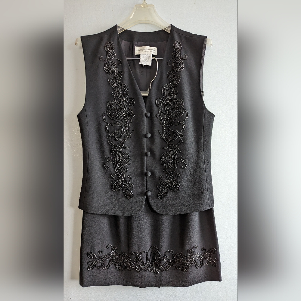 Vintage Liz Claiborne Petite Collection Beaded Vest and Skirt